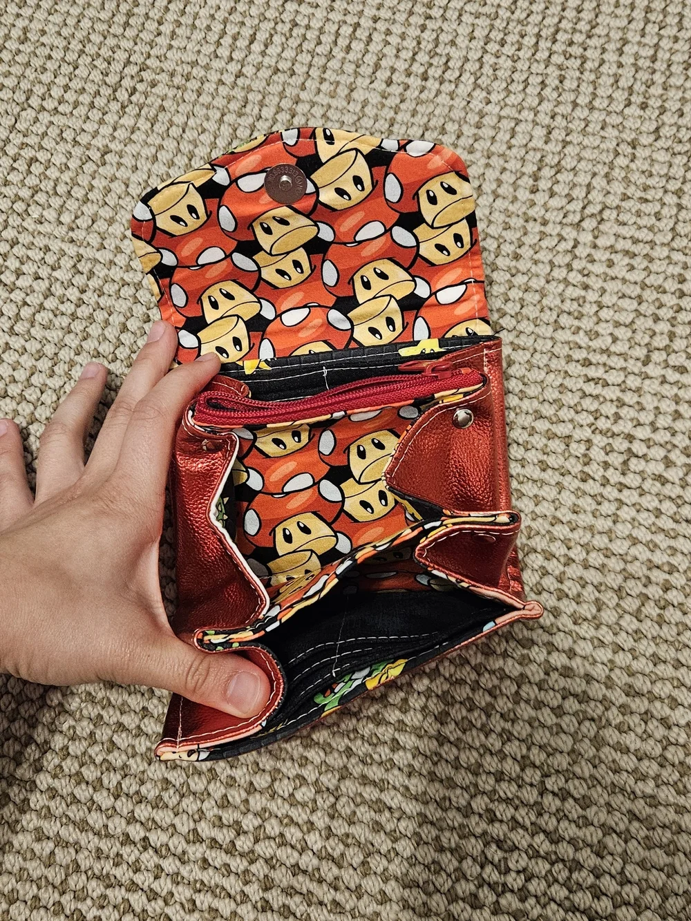 Red Metallic Wallet with Character Print